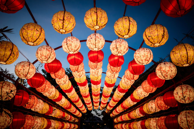 Beautiful arch of paper lanterns in Vietnam.