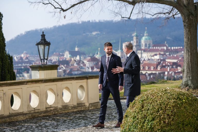 Predseda hnutia PS Michal Šimečka a predseda českej vlády Petr Fiala