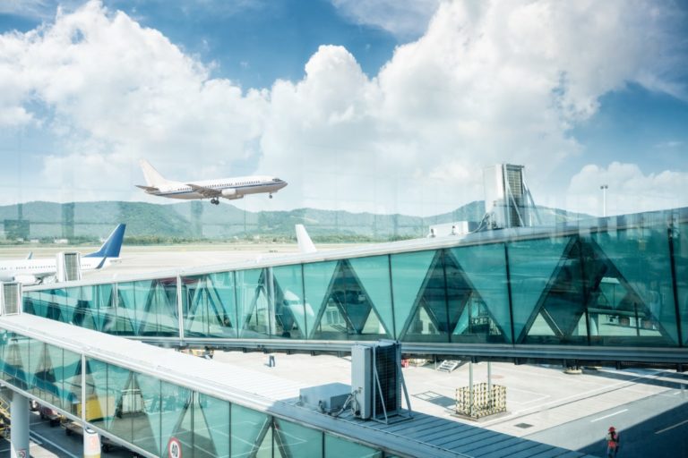 Airport terminal window scene