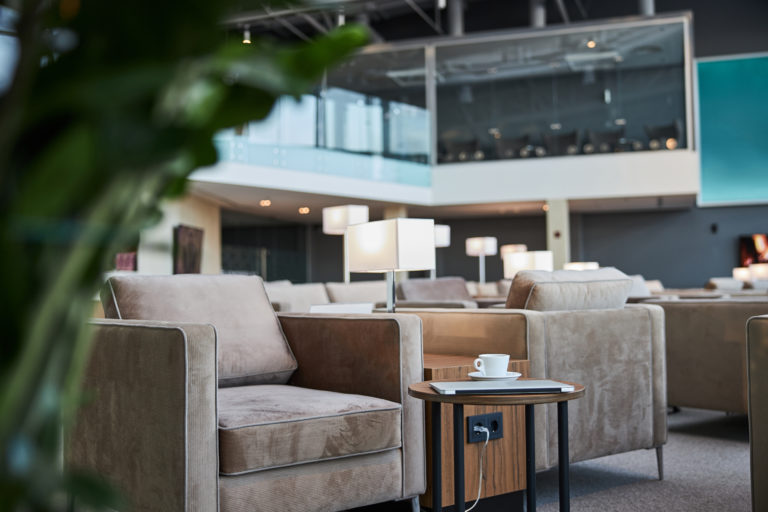 Charging young gadgets and drinking coffee in the lounge zone