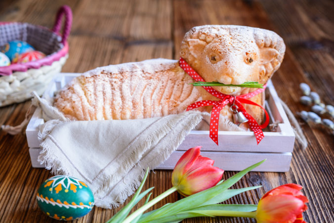 Classic Easter lamb pound cake sprinkled with powdered sugar