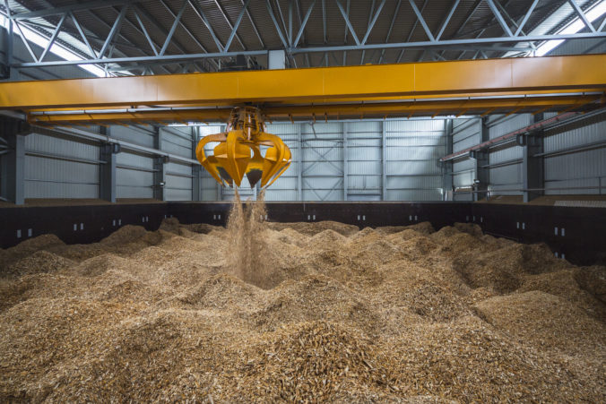Piles of wood chips in storage