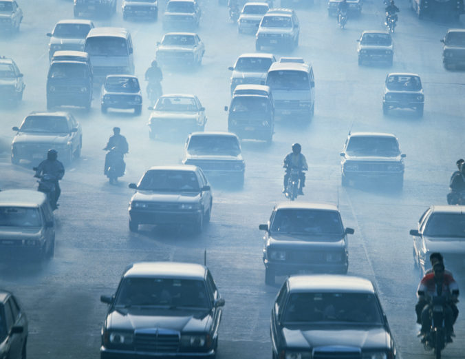 Traffic driving in pollution, Bankok, Thailand