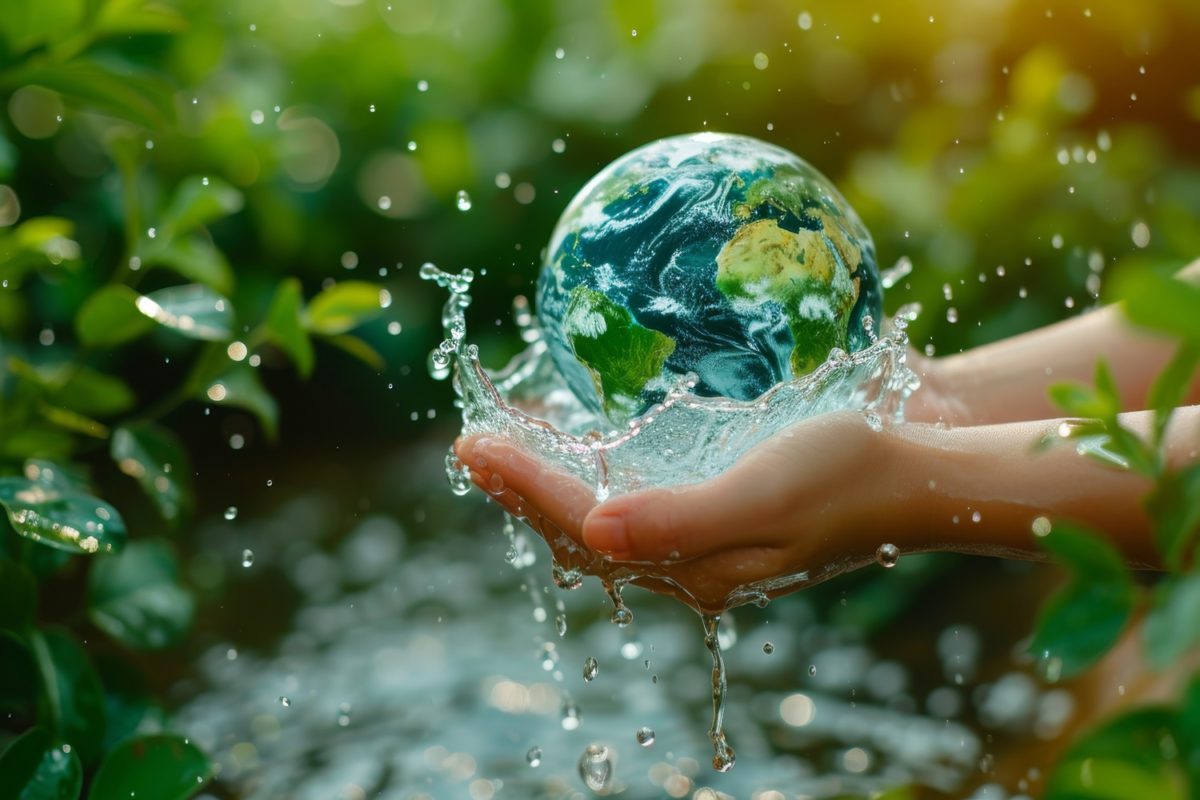 Hand holding globe, earth day and planet ecology concept