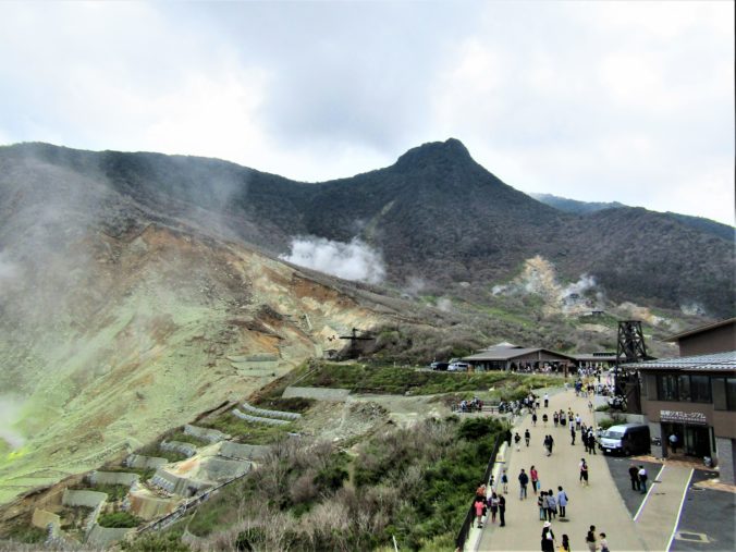 Owakudani - volcanic valley with active sufur vents and hot springs. Hakone, Japan.