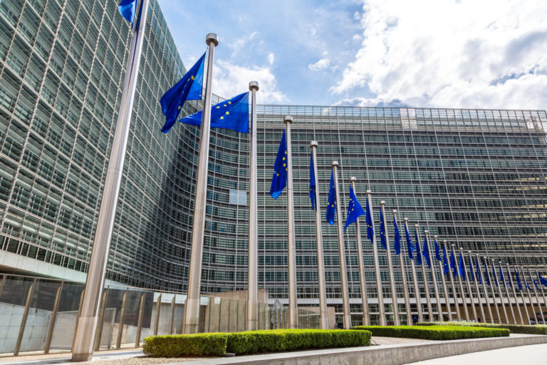 European flags  in Brussels