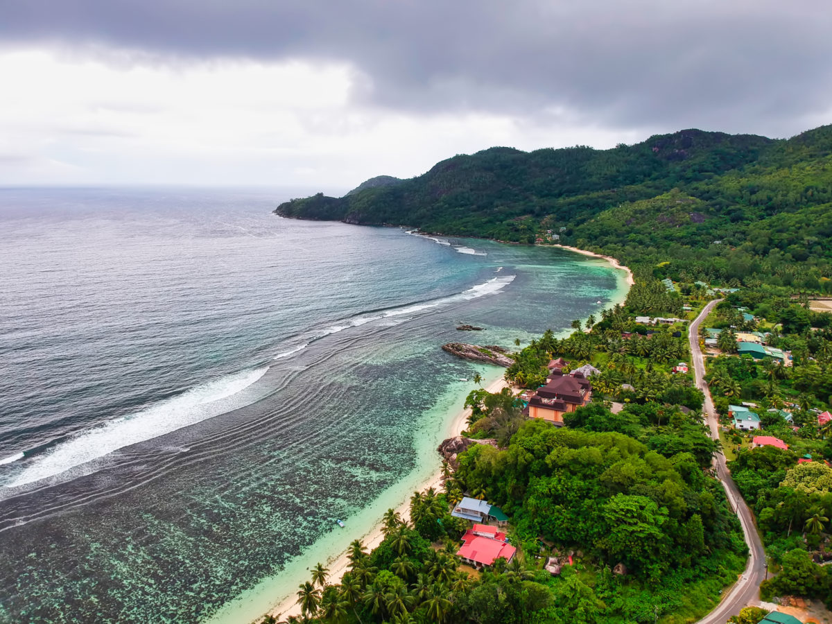 Drone shot of residents area near the beach