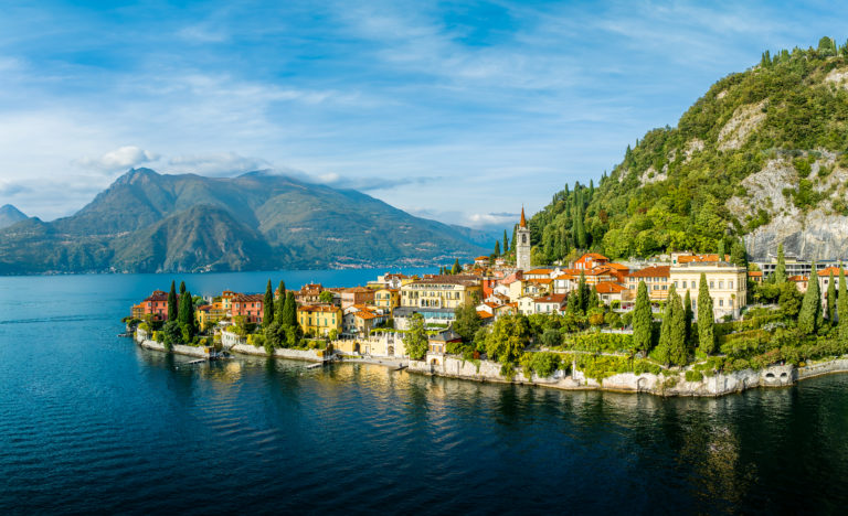 Landscape with Varenna town at Como lake, Italy