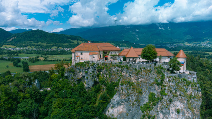 Aerial View of the Cliff with Bled Castle, Slovenia