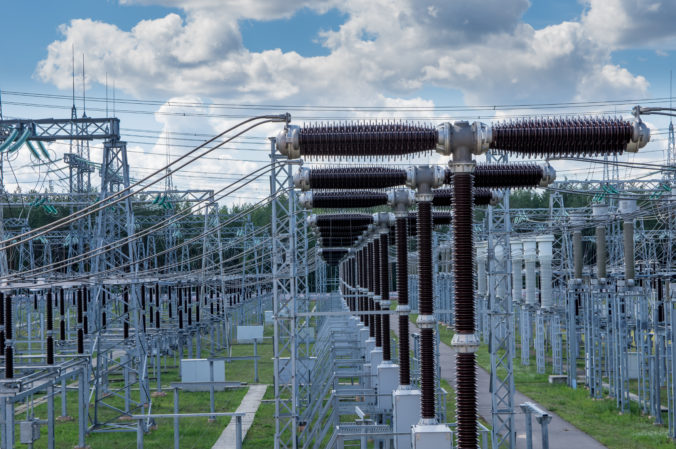 Electrical substation 330 kV, a series of high voltage switches.