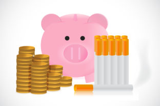 Piggy bank and cigarettes illustration