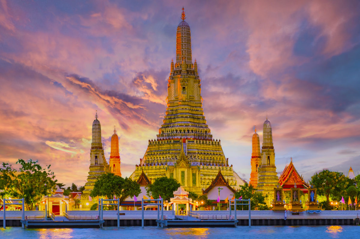 Wat Arun temple Bangkok during sunset in Thailand
