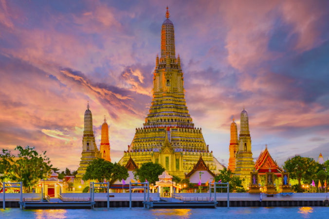 Wat Arun temple Bangkok during sunset in Thailand