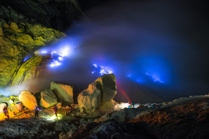 Blue fire, Ijen Volcano Crater