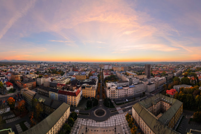 Ityscape of Ostrava in sunset, Czech Republic