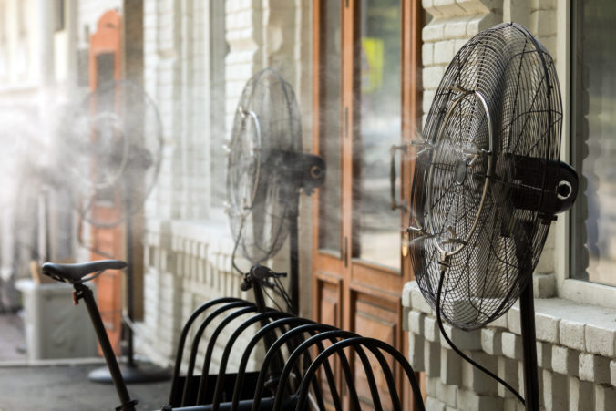 Street fans pulverizing water refreshing air