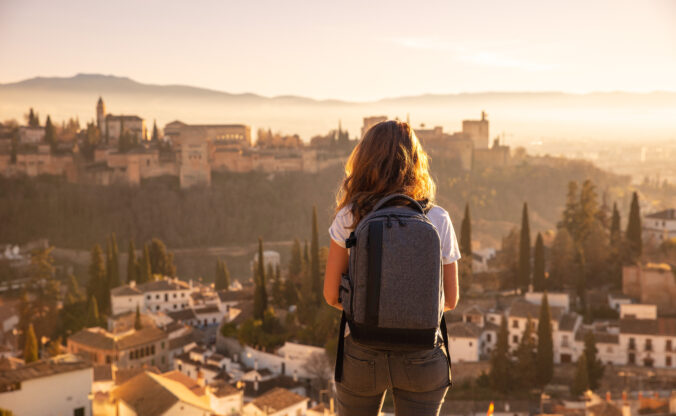 Woman traveler in europa Alhambra in Spain