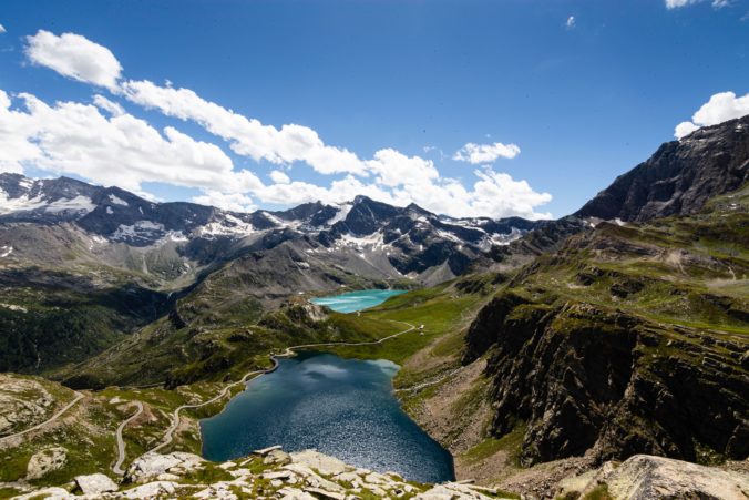 Scenic shot of lakes and the Gran Paradiso in Graian Alps, Italy