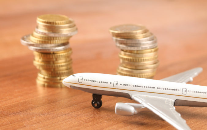 Plane with money concept the airlines business