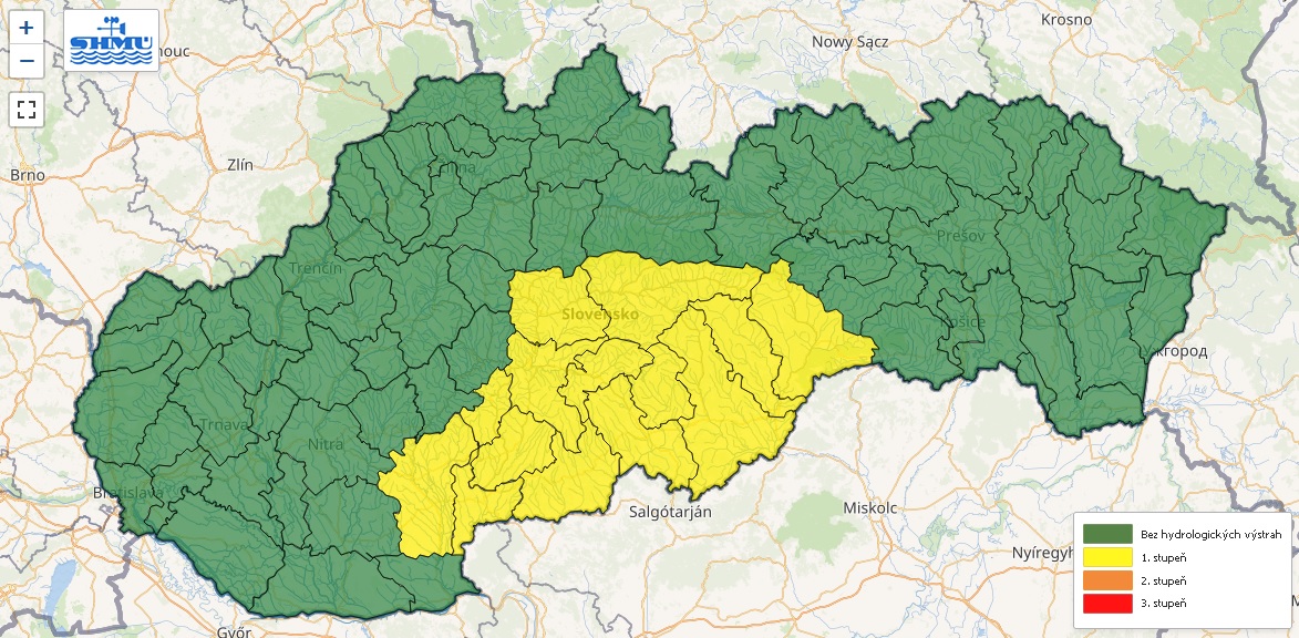 Aktualizované hydrologické výstrahy prvého stupňa na utorok 16. júla 2024 popoludnie a večer.