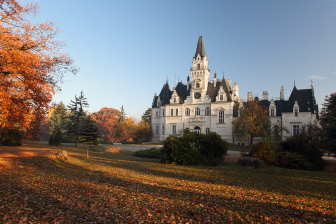 Castle and autumn park in Slovakia village - Budmerice