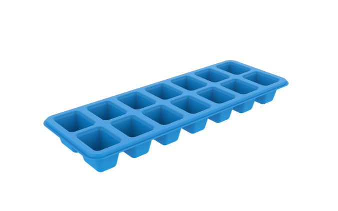 Ice tray. Blue plastic form freezer.