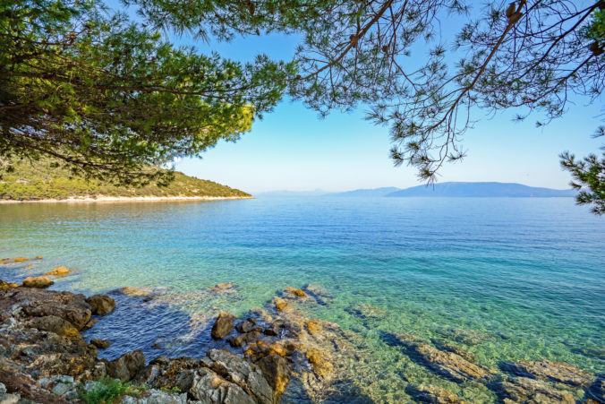 Cres Island, Croatia: View from beach promenade to the sea