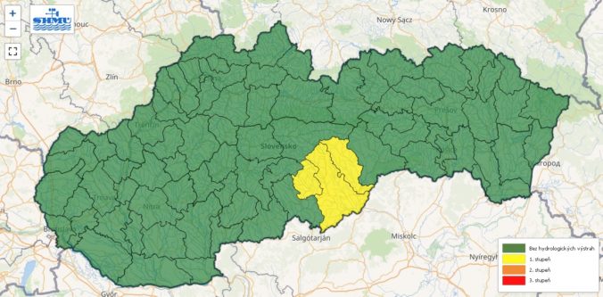 Hydrologická výstraha prvého stupňa vydaná na utorok 23. júla popoludnie.