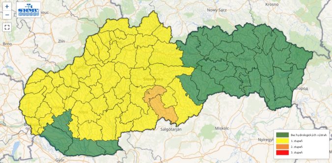 Hydrologické výstrahy prvého a druhého stupňa vydané na piatok 12. júla 2024