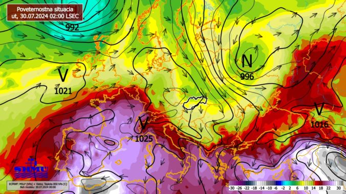 Poveternostná situácia na Slovensku, utorok 30. júl 2024