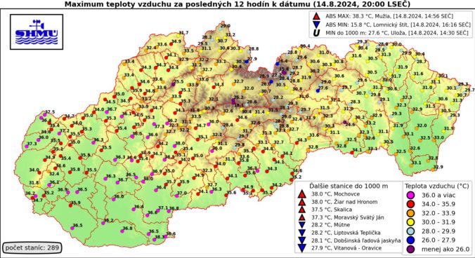 Denná teplota v stredu 14. augusta 2024.