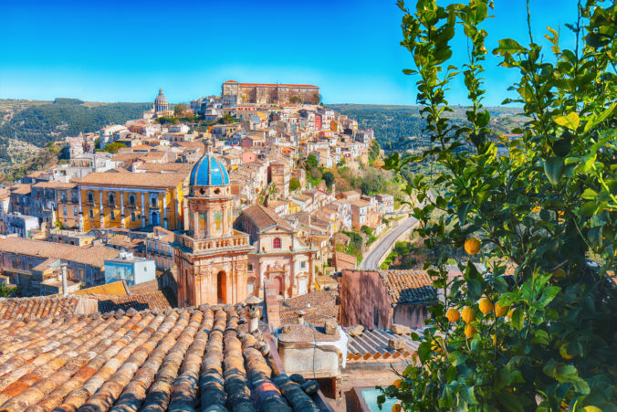 Sunrise at the old baroque town of Ragusa Ibla in Sicily.