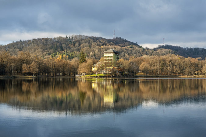 Water reservoir Pocuvadlo in Stiavnica Mountains, Slovakia, seasonal natural scene