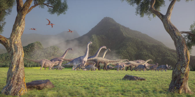 Dinosaurs on the valley. Migration.