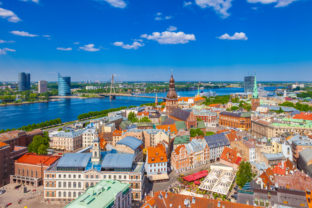 View from St. Peters Church on old Riga, Latvia.