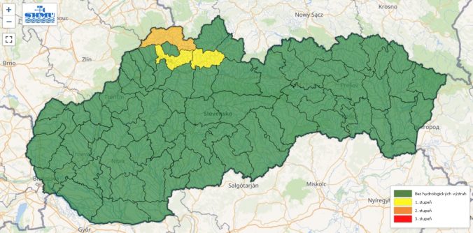 Hydrologické výstrahy prvého a druhého stupňa vydané na štvrtok 8. augusta 2024