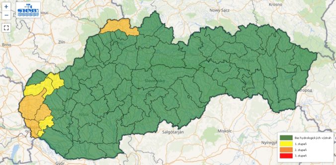 Hydrologické výstrahy prvého a druhého stupňa vydané na štvrtok 8. augusta 2024.