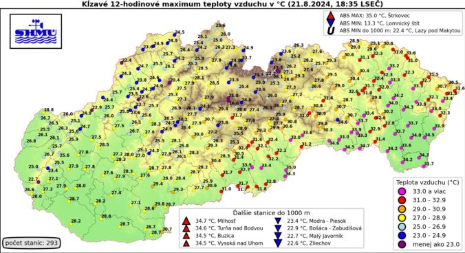 Teploty v stredu 21. augusta 2024