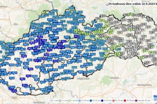 24 hodinový úhrn zrážok na Slovensku