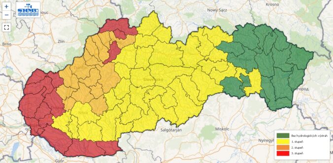 Aktuálne hydrologické výstrahy prvého, druhého aj tretieho stupňa - nedeľa 15. september 2024.