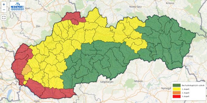 Aktuálne hydrologické výstrahy prvého, druhého aj tretieho stupňa - pondelok 16. september 2024.