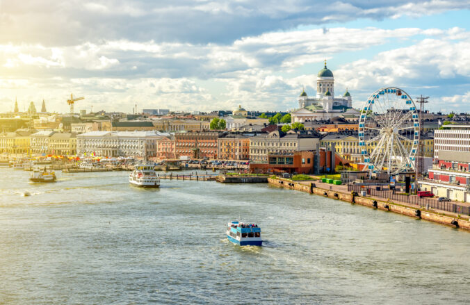 Helsinki cityscape with Helsinki cathedral and Market square, Finland