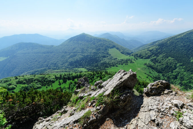 The rocky slope with view on cross paths