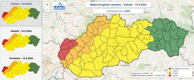 Vystrahy prveho druheho aj tretieho stupna vydane na sobotu nedelu aj pondelok.jpg