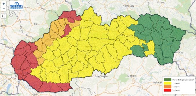 Zaktualizované hydrologické výstrahy prvého, druhého aj tretieho stupňa v nedeľu 15. septembra 2024.