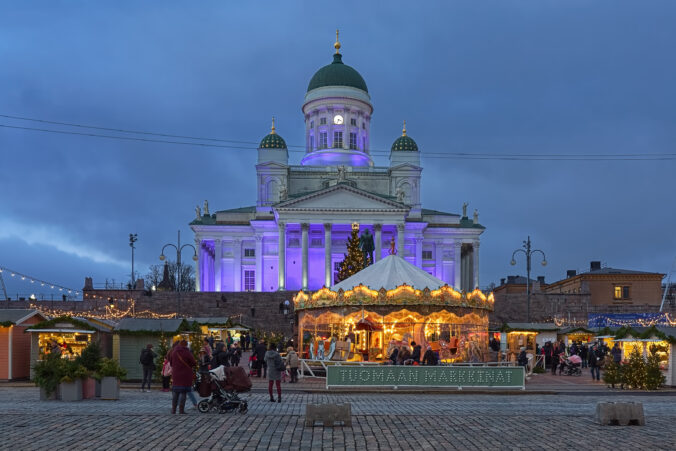 Christmas market at the Senate Square of Helsinki, Finland