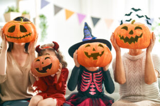 Family celebrating Halloween