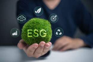 A person is holding a green ball with the letters ESG on it