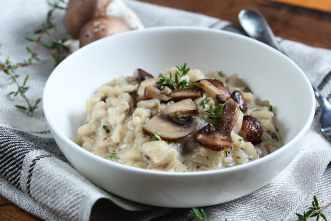 Mushroom Risotto served in a bowl, selective focus