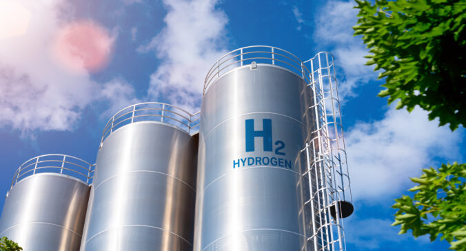 Hydrogen renewable energy production - hydrogen gas for clean electricity solar and windturbine facility